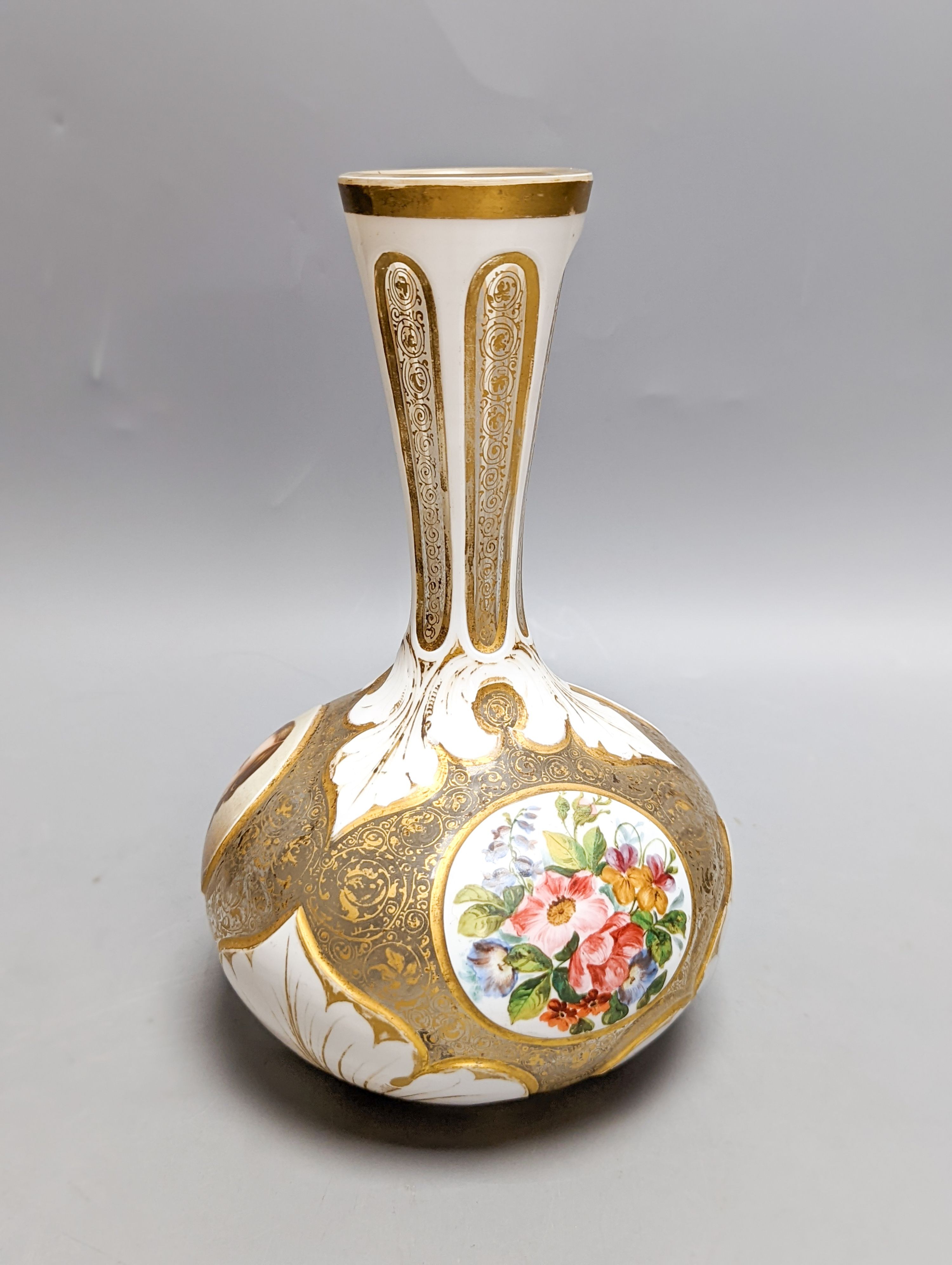 A 19th century Bohemian enamelled overlaid glass vase, 22cm